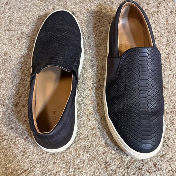 Vince Leather Snakeskin Embossed Slip On Sneakers Comfy Suede Shoes Navy Blue 9M - Picture 3 of 7